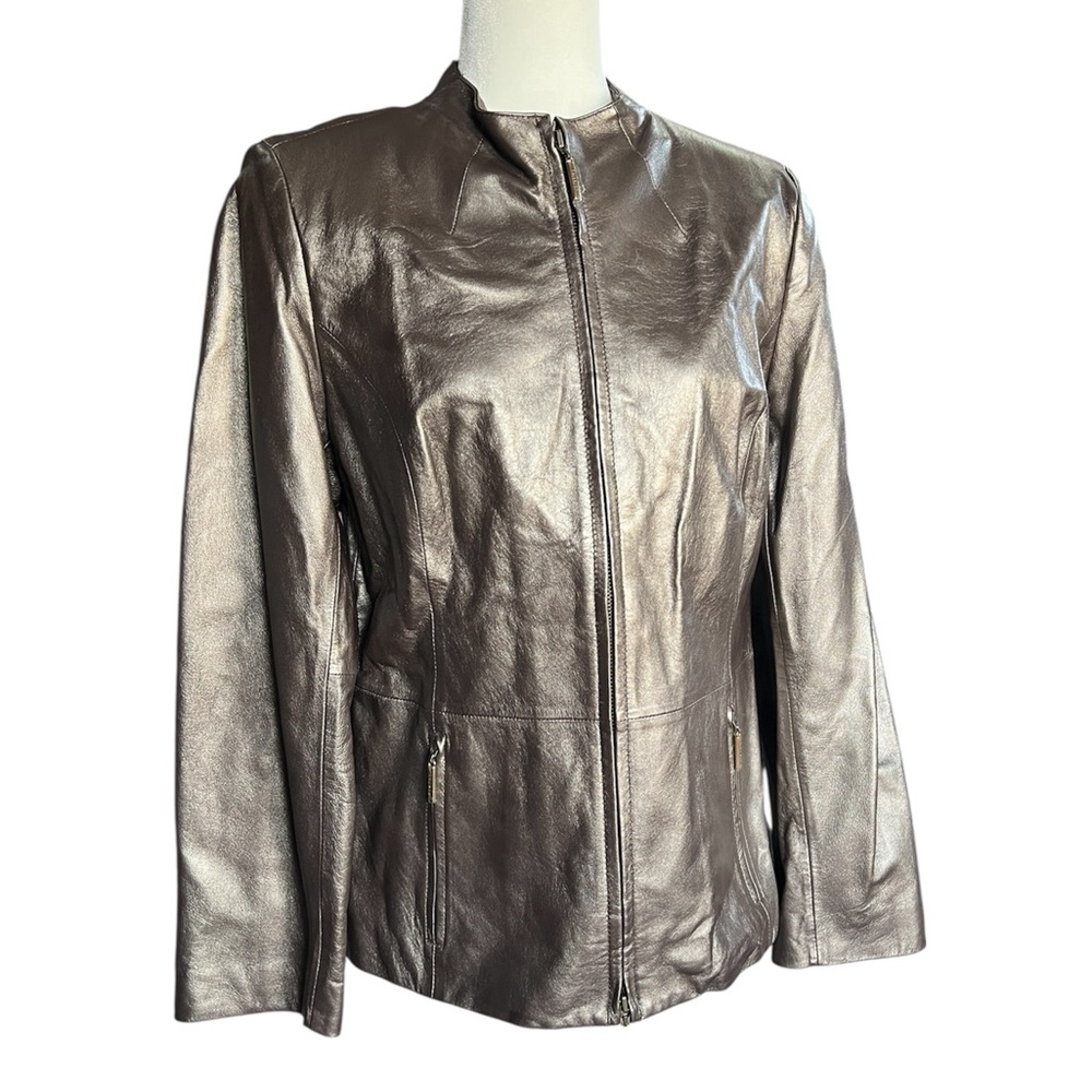 NWT Vintage Tesori bronze/silver metallic leather jacket